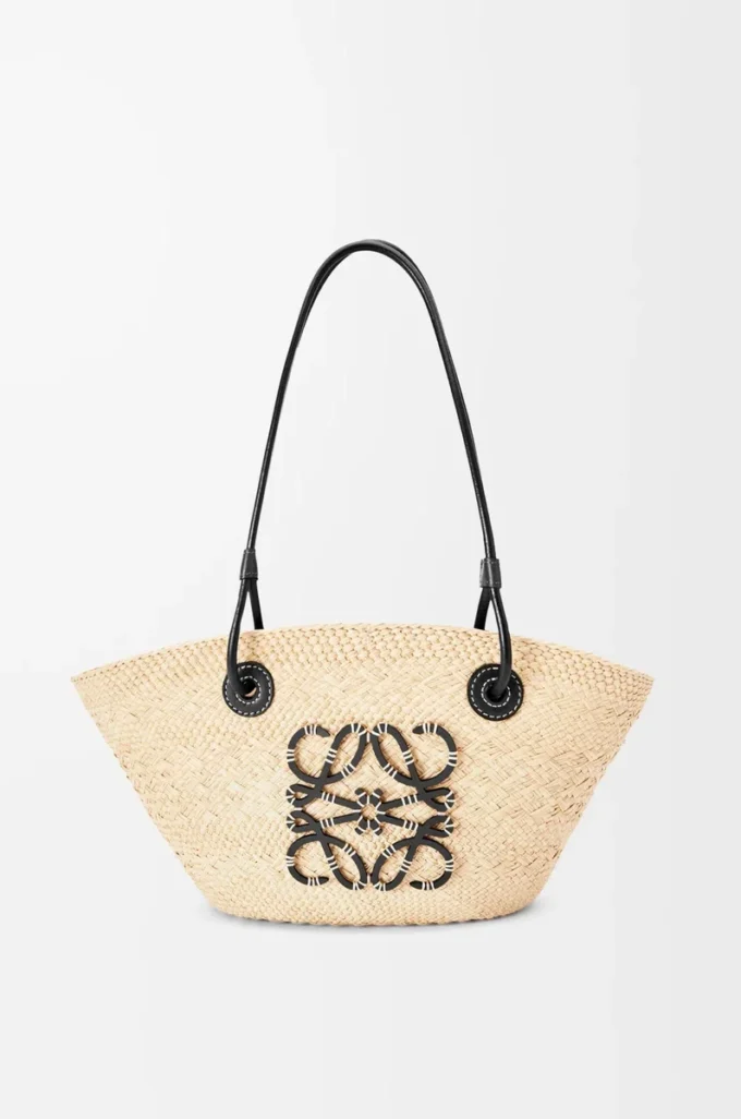 Borsa Anagram Basket piccola in palma iraca e pelle di vitello Naturale/Nero Borsa Anagram Basket piccola in palma iraca e pelle di vitello Naturale/Nero