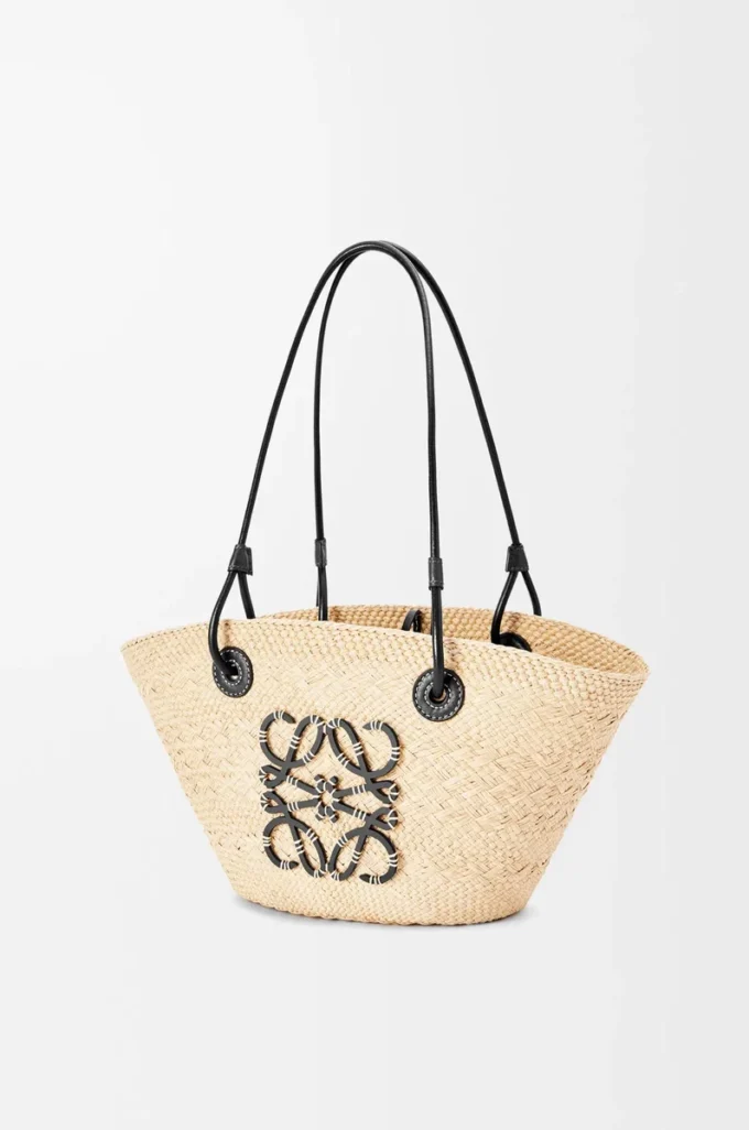 Borsa Anagram Basket piccola in palma iraca e pelle di vitello Naturale/Nero Borsa Anagram Basket piccola in palma iraca e pelle di vitello Naturale/Nero