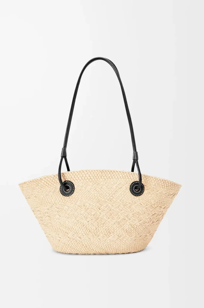 Borsa Anagram Basket piccola in palma iraca e pelle di vitello Naturale/Nero Borsa Anagram Basket piccola in palma iraca e pelle di vitello Naturale/Nero