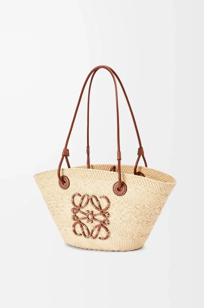 Borsa Anagram Basket piccola in palma iraca e pelle di vitello Naturale/Tan Borsa Anagram Basket piccola in palma iraca e pelle di vitello Naturale/Tan