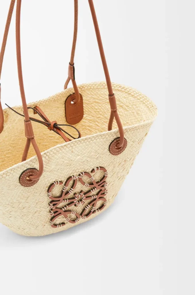 Borsa Anagram Basket piccola in palma iraca e pelle di vitello Naturale/Tan Borsa Anagram Basket piccola in palma iraca e pelle di vitello Naturale/Tan
