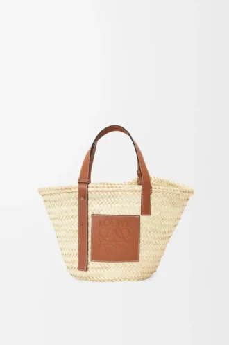 Borsa Basket in foglia di palma e pelle di vitello Naturale/Tan