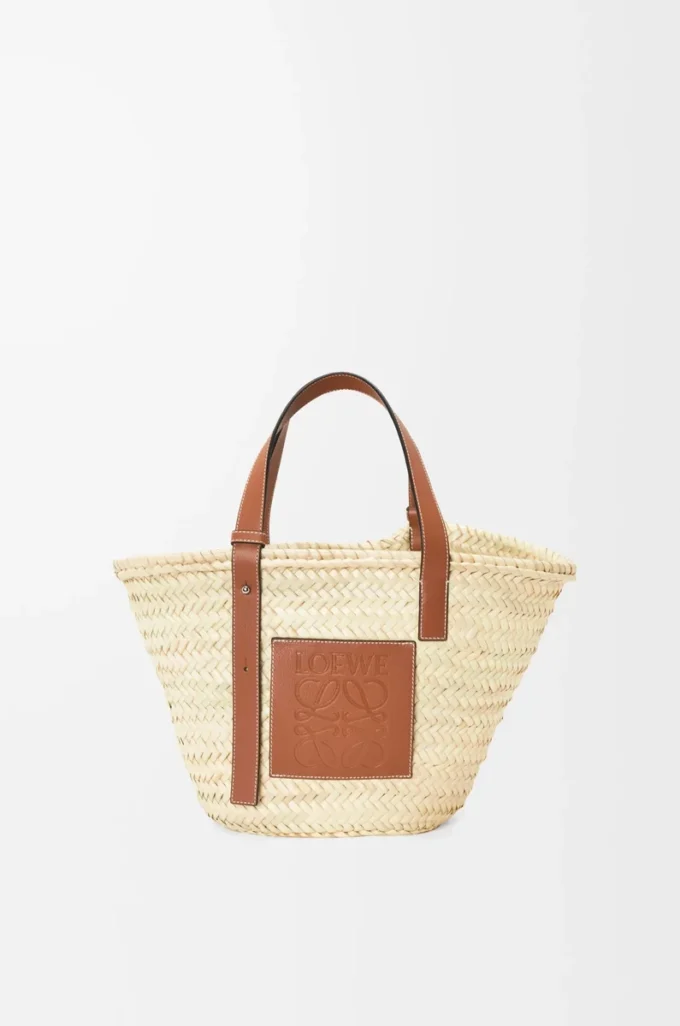 Borsa Basket in foglia di palma e pelle di vitello Naturale/Tan Borsa Basket in foglia di palma e pelle di vitello Naturale/Tan