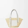 Borsa Basket piccola in foglia di palma e pelle di vitello Naturale/Bianco Borsa Basket piccola in foglia di palma e pelle di vitello Naturale/Bianco