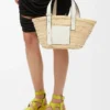 Borsa Basket piccola in foglia di palma e pelle di vitello Naturale/Bianco Borsa Basket piccola in foglia di palma e pelle di vitello Naturale/Bianco