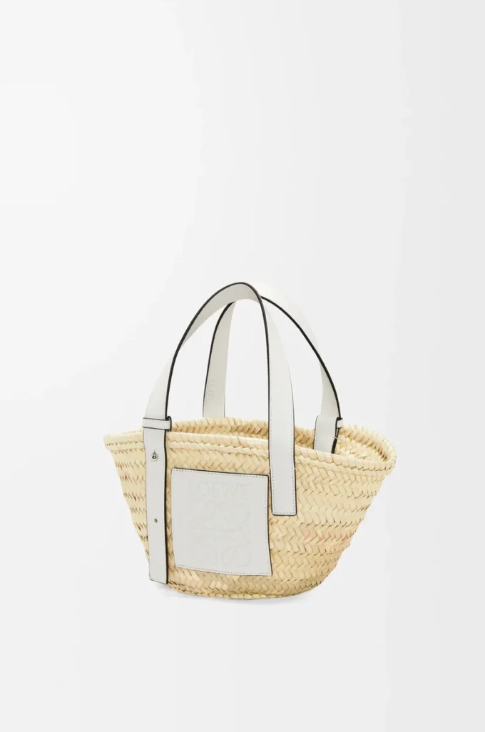 Borsa Basket piccola in foglia di palma e pelle di vitello Naturale/Bianco Borsa Basket piccola in foglia di palma e pelle di vitello Naturale/Bianco