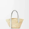 Borsa Basket piccola in foglia di palma e pelle di vitello Naturale/Bianco Borsa Basket piccola in foglia di palma e pelle di vitello Naturale/Bianco