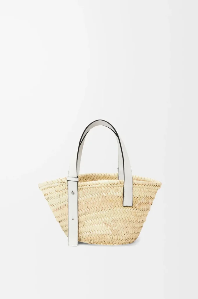 Borsa Basket piccola in foglia di palma e pelle di vitello Naturale/Bianco Borsa Basket piccola in foglia di palma e pelle di vitello Naturale/Bianco