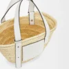 Borsa Basket piccola in foglia di palma e pelle di vitello Naturale/Bianco Borsa Basket piccola in foglia di palma e pelle di vitello Naturale/Bianco