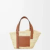 Borsa Basket piccola in foglia di palma e pelle di vitello Naturale/Cuoio Borsa Basket piccola in foglia di palma e pelle di vitello Naturale/Cuoio