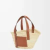 Borsa Basket piccola in foglia di palma e pelle di vitello Naturale/Cuoio Borsa Basket piccola in foglia di palma e pelle di vitello Naturale/Cuoio