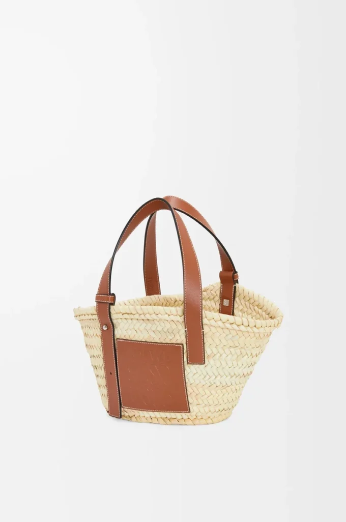 Borsa Basket piccola in foglia di palma e pelle di vitello Naturale/Cuoio Borsa Basket piccola in foglia di palma e pelle di vitello Naturale/Cuoio