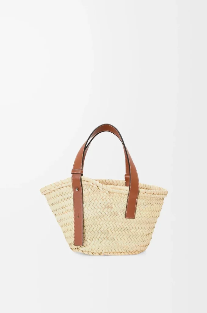 Borsa Basket piccola in foglia di palma e pelle di vitello Naturale/Cuoio Borsa Basket piccola in foglia di palma e pelle di vitello Naturale/Cuoio