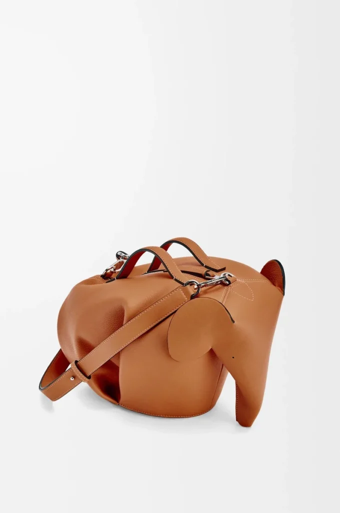 Borsa Elephant grande in pelle di vitello classica Tan
