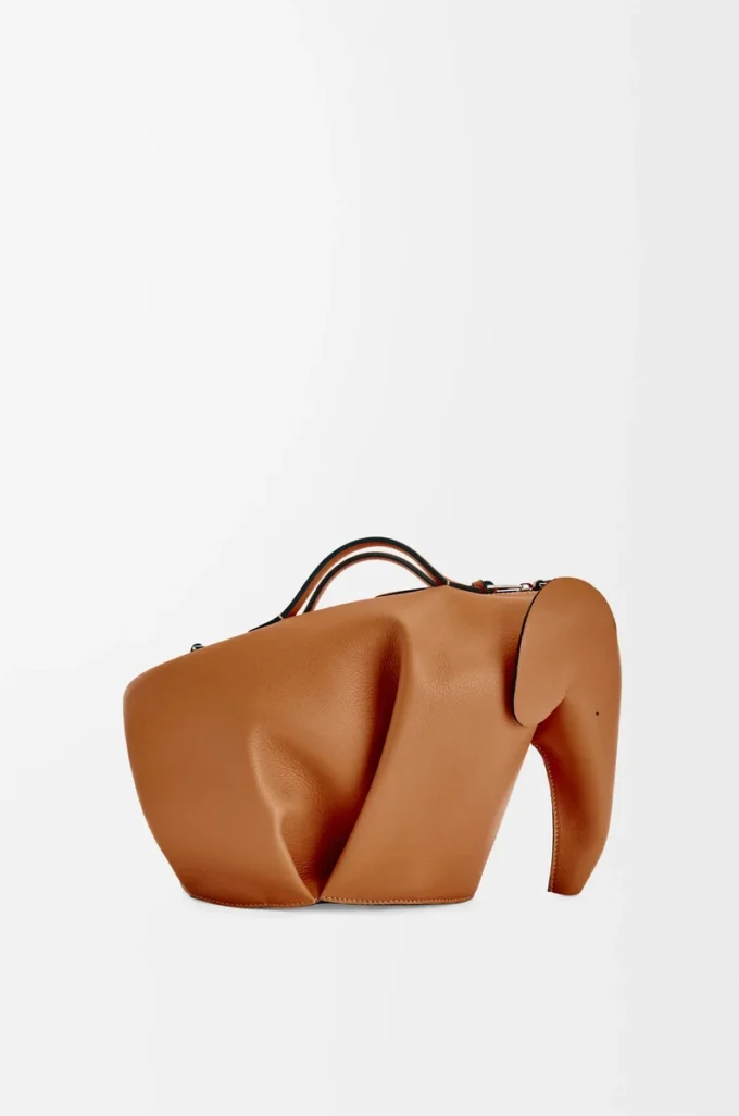 Borsa Elephant grande in pelle di vitello classica Tan
