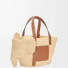 Borsa Elephant in rafia e pelle di vitello Naturale/Tan