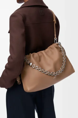 Borsa Flamenco grande in morbida pelle di agnello nappa color moka
