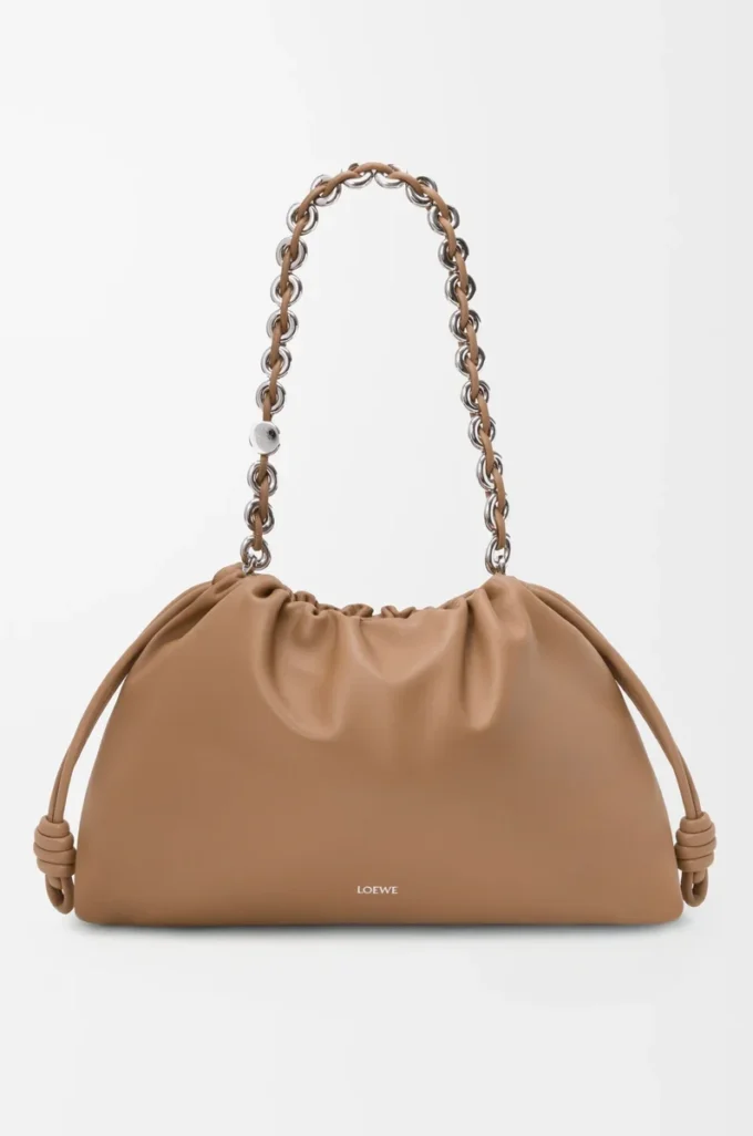 Borsa Flamenco grande in morbida pelle di agnello nappa color moka Borsa Flamenco grande in morbida pelle di agnello nappa color moka