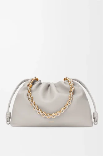 Borsa Flamenco grande in morbida pelle di agnello nappa grigio conchiglia