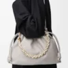 Borsa Flamenco grande in morbida pelle di agnello nappa grigio conchiglia Borsa Flamenco grande in morbida pelle di agnello nappa grigio conchiglia