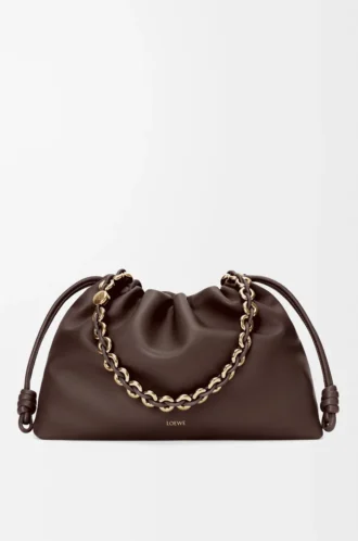 Borsa Flamenco grande in morbida pelle di agnello nappa Marrone scuro