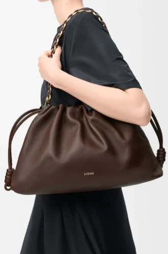 Borsa Flamenco grande in morbida pelle di agnello nappa Marrone scuro
