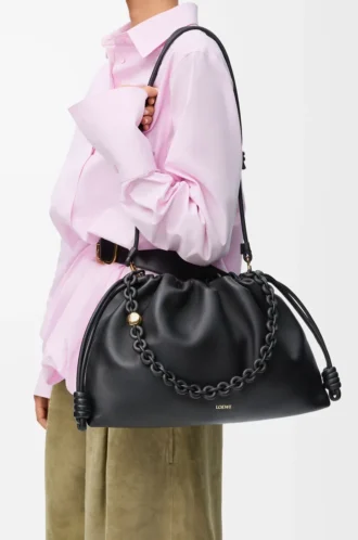 Borsa Flamenco grande in morbida pelle di agnello nappa Nero