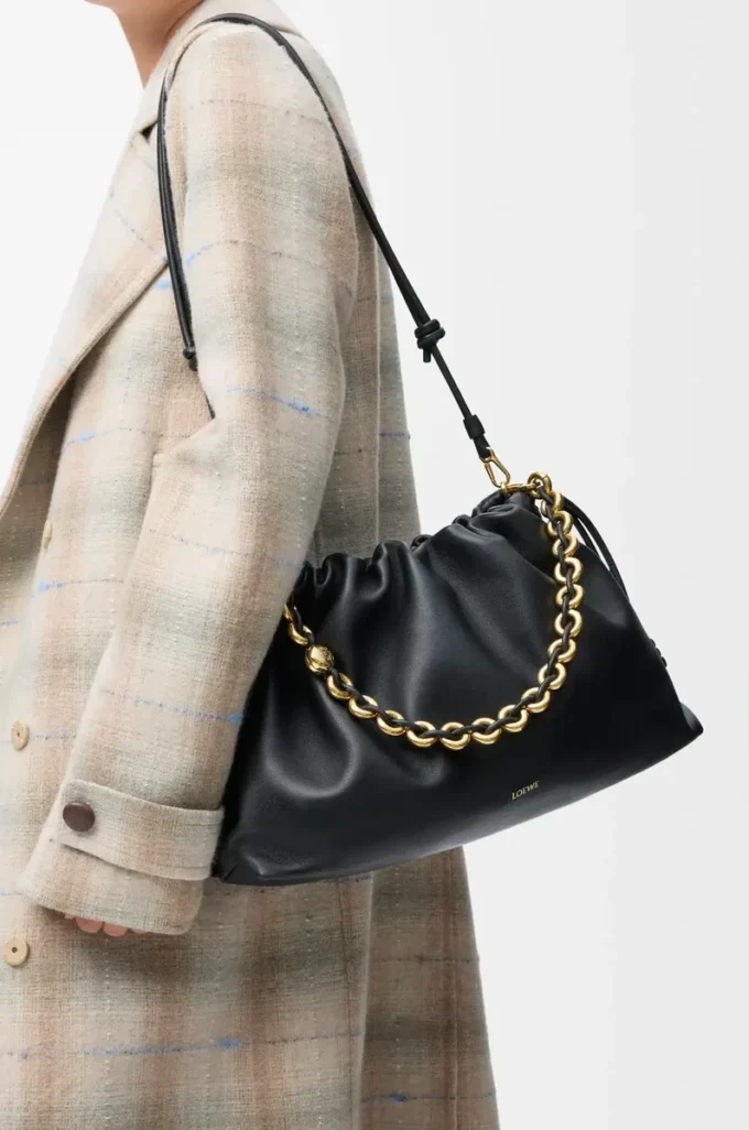 Borsa Flamenco grande in morbida pelle di agnello nappa Nero Borsa Flamenco grande in morbida pelle di agnello nappa Nero
