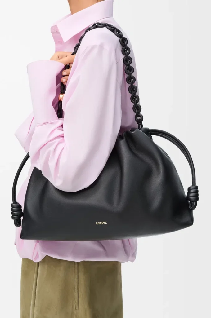 Borsa Flamenco grande in morbida pelle di agnello nappa Nero Borsa Flamenco grande in morbida pelle di agnello nappa Nero