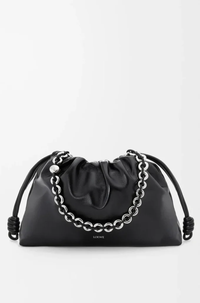 Borsa Flamenco grande in pelle di agnello nappa verniciata Nero Borsa Flamenco grande in pelle di agnello nappa verniciata Nero