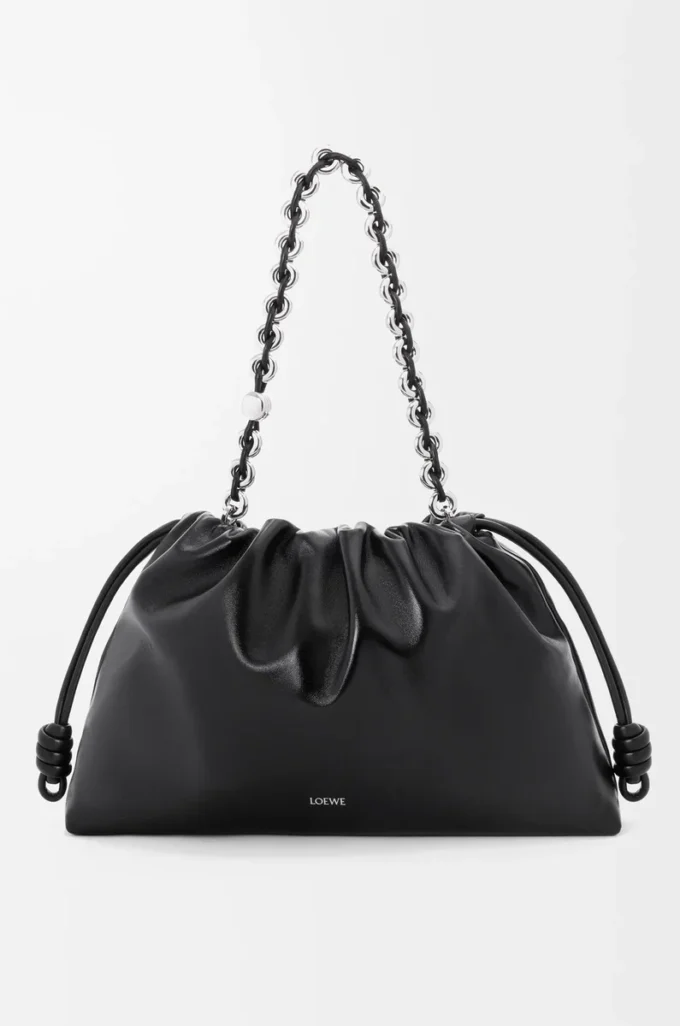 Borsa Flamenco grande in pelle di agnello nappa verniciata Nero Borsa Flamenco grande in pelle di agnello nappa verniciata Nero
