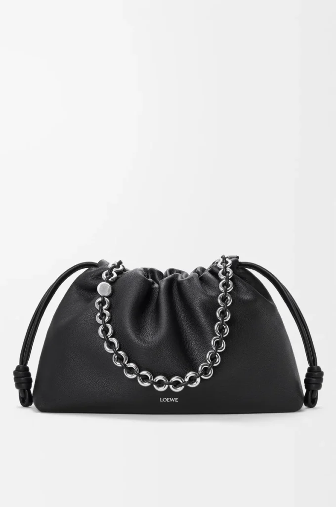 Borsa Flamenco grande in pelle di vitello a grana fine nera Borsa Flamenco grande in pelle di vitello a grana fine nera