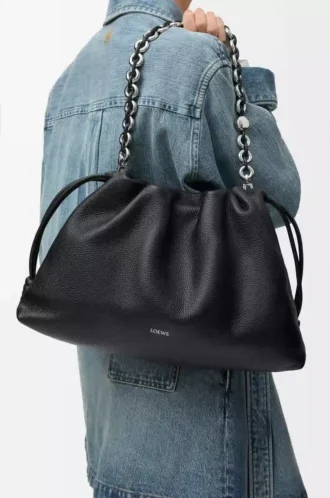Borsa Flamenco grande in pelle di vitello a grana fine nera