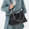 Borsa Flamenco grande in pelle di vitello a grana fine nera Borsa Flamenco grande in pelle di vitello a grana fine nera