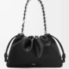 Borsa Flamenco grande in pelle di vitello a grana fine nera Borsa Flamenco grande in pelle di vitello a grana fine nera