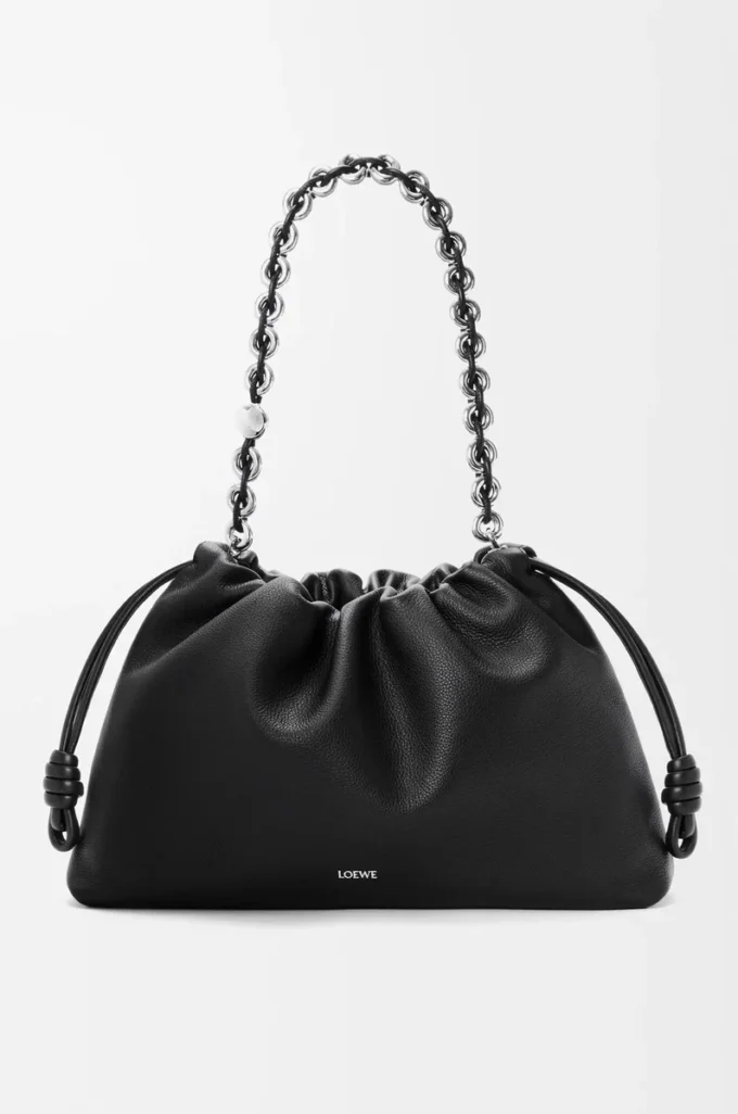 Borsa Flamenco grande in pelle di vitello a grana fine nera Borsa Flamenco grande in pelle di vitello a grana fine nera