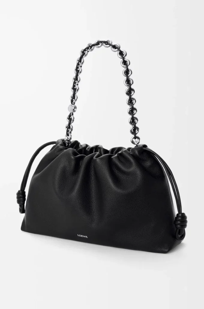 Borsa Flamenco grande in pelle di vitello a grana fine nera Borsa Flamenco grande in pelle di vitello a grana fine nera