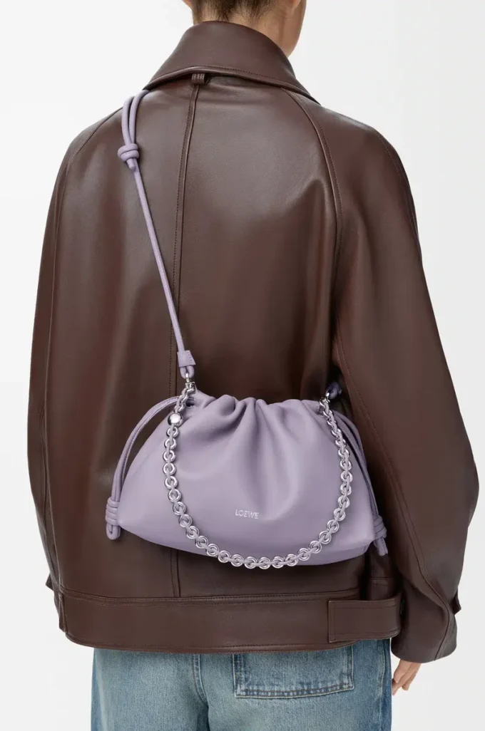 Borsa Flamenco media in morbida pelle di agnello nappa Dirty Mauve