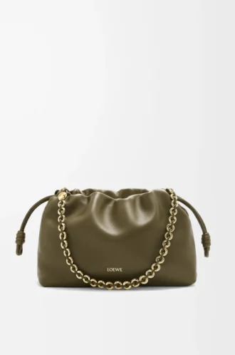 Borsa Flamenco media in morbida pelle di agnello nappa Kaki scuro