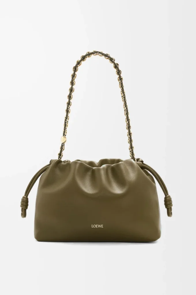 Borsa Flamenco media in morbida pelle di agnello nappa Kaki scuro