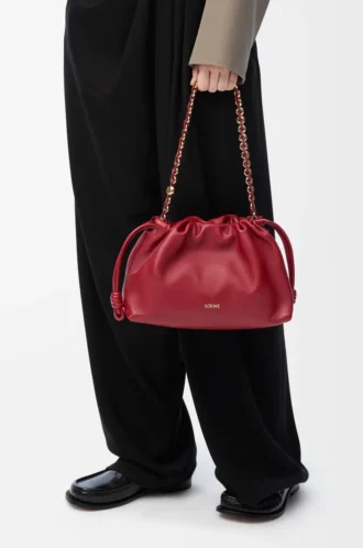 Borsa Flamenco media in morbida pelle di agnello nappa rosso bruciato