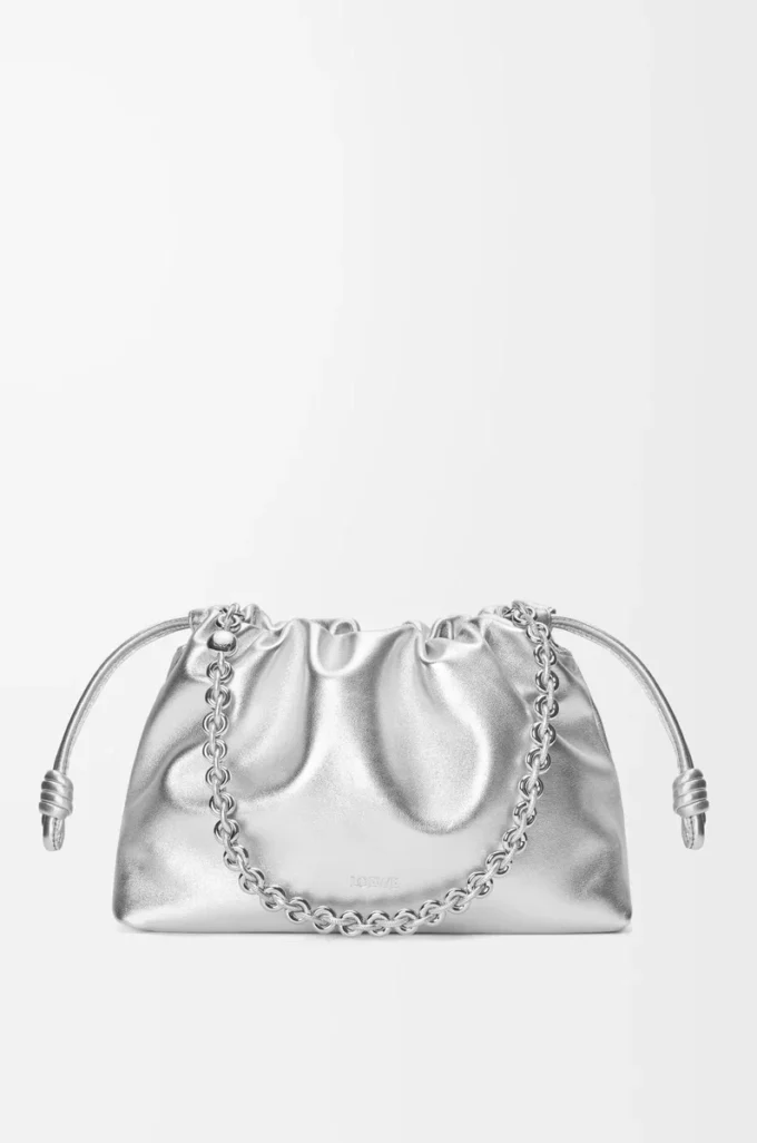 Borsa Flamenco media in pelle di agnello laminata Argento Borsa Flamenco media in pelle di agnello laminata Argento