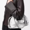 Borsa Flamenco media in pelle di agnello laminata Argento Borsa Flamenco media in pelle di agnello laminata Argento