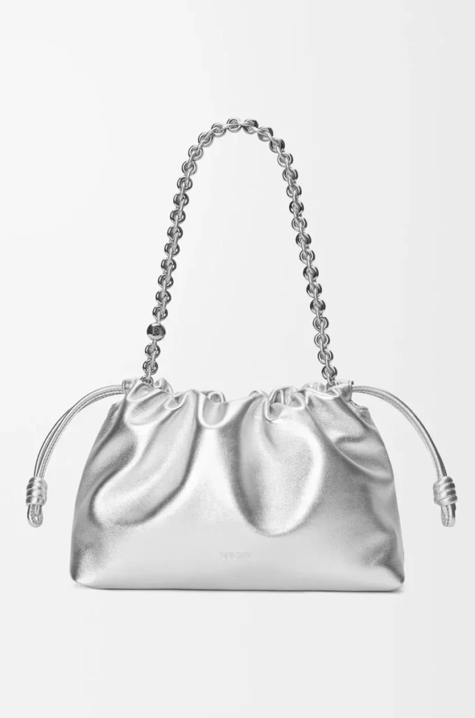 Borsa Flamenco media in pelle di agnello laminata Argento Borsa Flamenco media in pelle di agnello laminata Argento