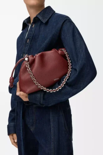 Borsa Flamenco media in pelle di vitello a grana fine Mogano