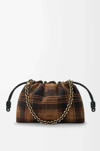 Borsa Flamenco media in pelle scamosciata tartan Tan/Nero