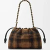 Borsa Flamenco media in pelle scamosciata tartan Tan/Nero Borsa Flamenco media in pelle scamosciata tartan Tan/Nero