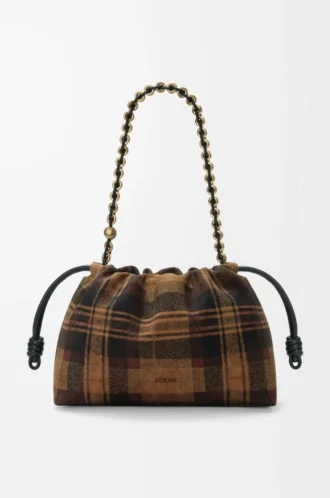 Borsa Flamenco media in pelle scamosciata tartan Tan/Nero