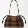 Borsa Flamenco media in pelle scamosciata tartan Tan/Nero Borsa Flamenco media in pelle scamosciata tartan Tan/Nero