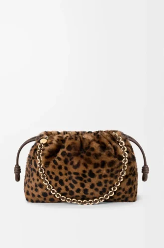 Borsa Flamenco media in shearling stampato Beige/Marrone